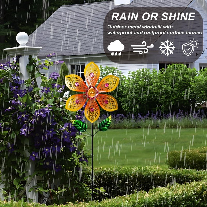 Senflame Metal Wind Spinners for Garden Decor Outdoor Windmill Sculptures, Durable Yard Art Wind Spinners Metal Wind Spinner for Patio Lawn Ornament (Bright Orange Flowers) - Image 5